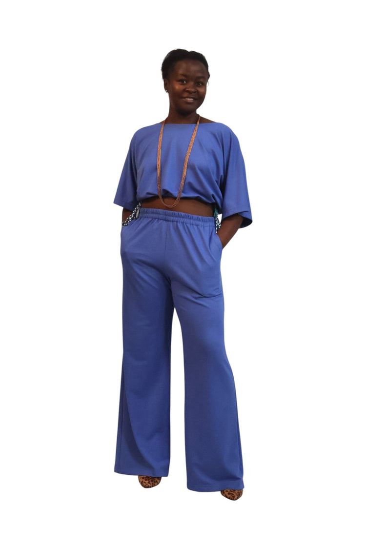 Wide leg with elastic band terry cotton pants