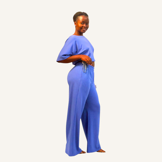 Wide leg with elastic band terry cotton pants