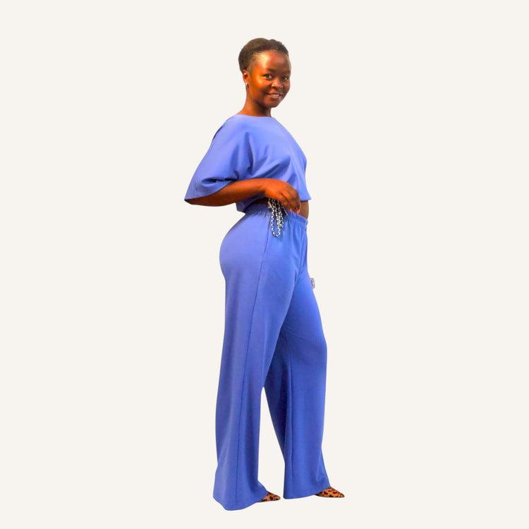Wide leg with elastic band terry cotton pants