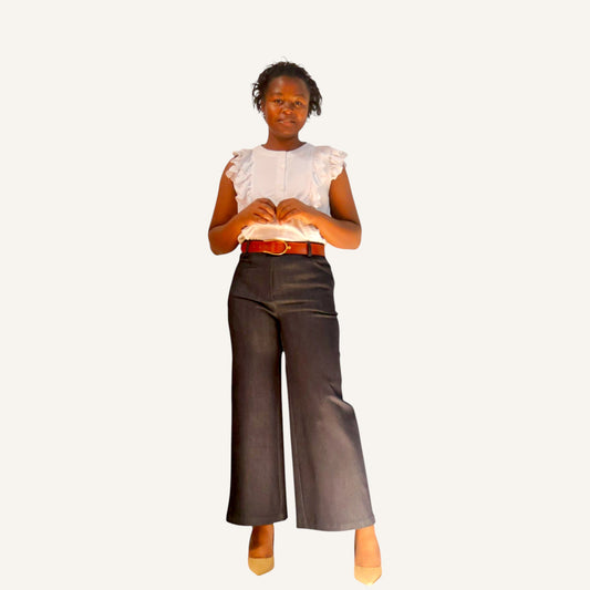 Cropped wide leg denim pants