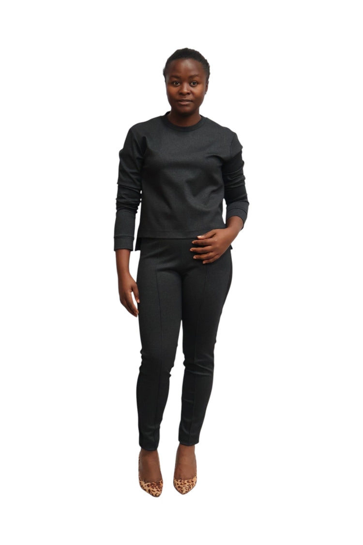 Skinny leg houndstooth check pintuck with high waist