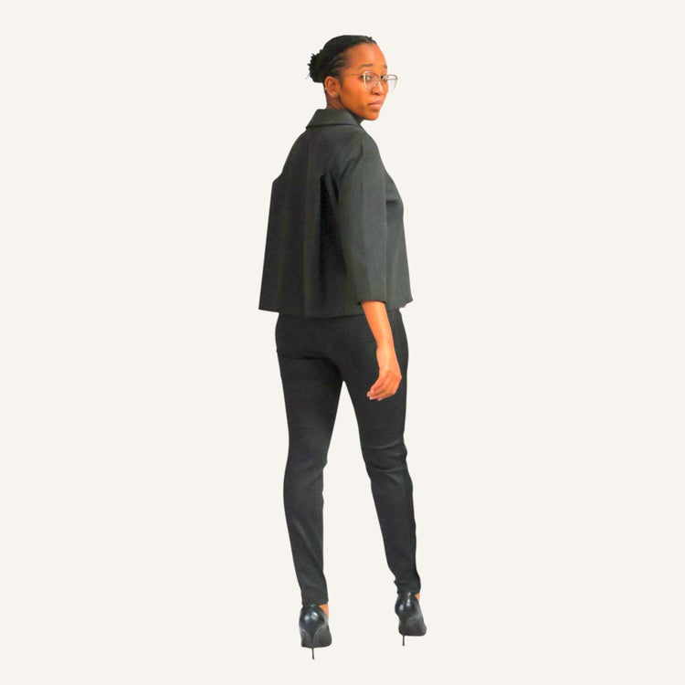 Skinny leg pin tuck pants with a strip and elastic band