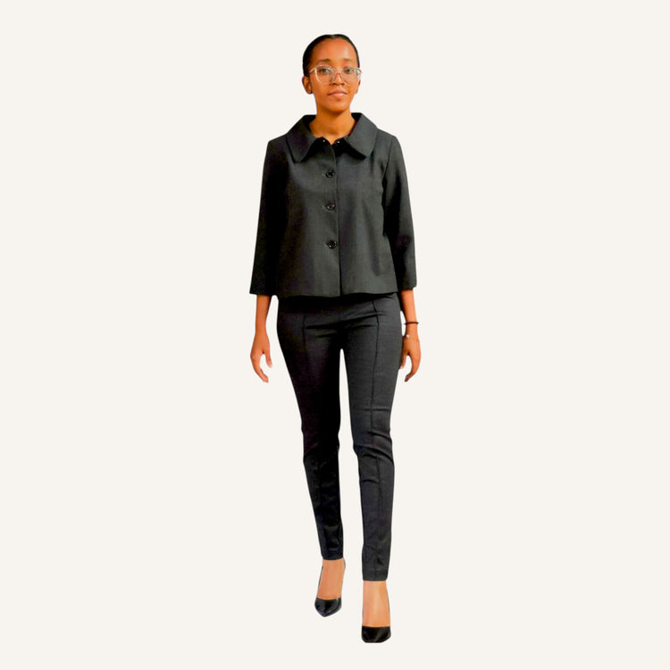 Skinny leg pin tuck pants with a strip and elastic band