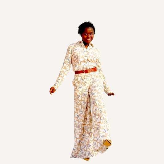 Super wide leg bamboo print pants