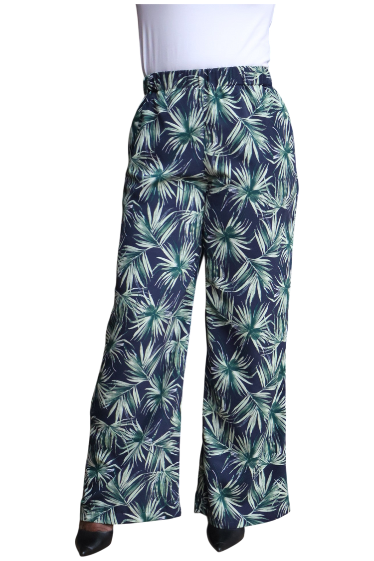Wide leg palm print with elastic waist band