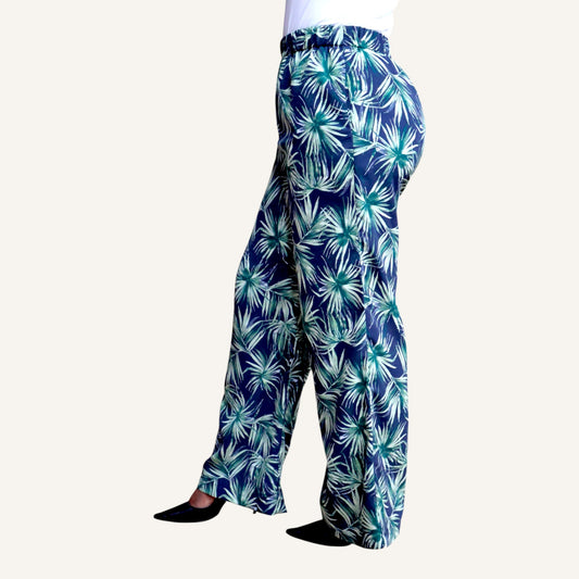 Wide leg palm print with elastic waist band