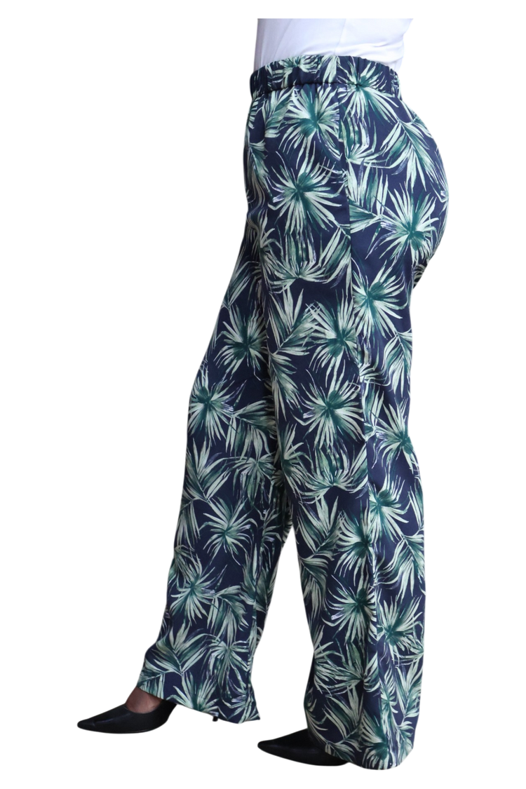Wide leg palm print with elastic waist band