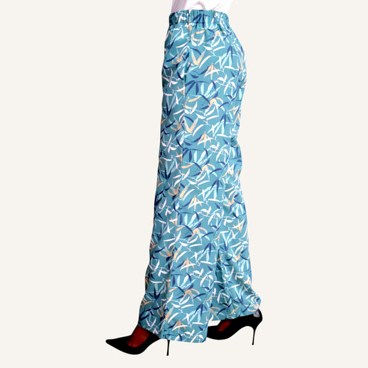 Wide leg bamboo print pants with elastic waist band