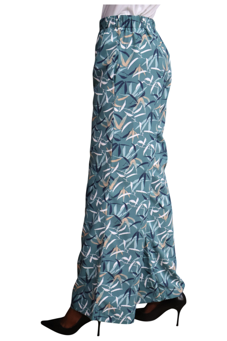 Wide leg bamboo print pants with elastic waist band