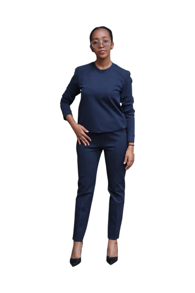 Skinny leg pintuck pants with a strip and elastic band