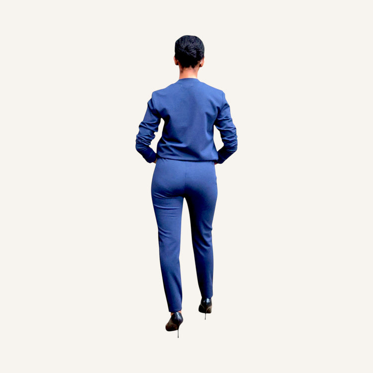 Skinny leg pin tuck pants with a strip and elastic band