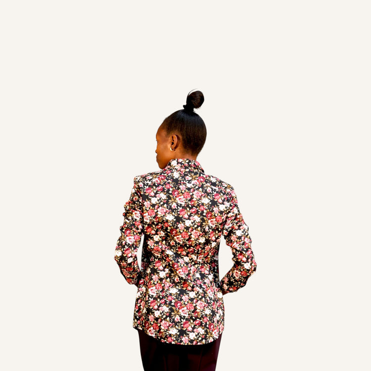 Rose Florral button down shirt with long sleeves