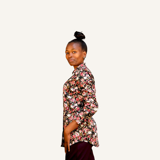 Rose Florral button down shirt with long sleeves