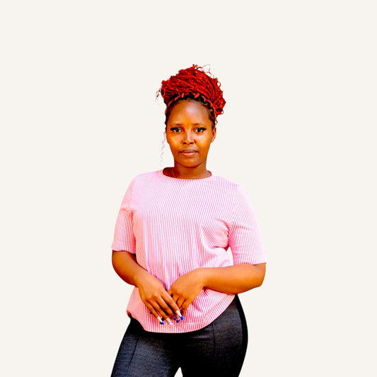 Pink and white stripped short sleeved t-shirt with crew neck