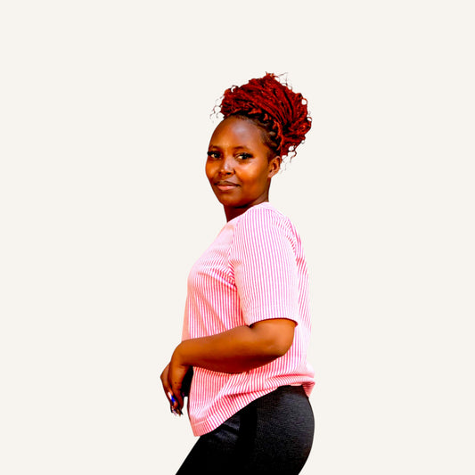 Pink and white stripped short sleeved t-shirt with crew neck