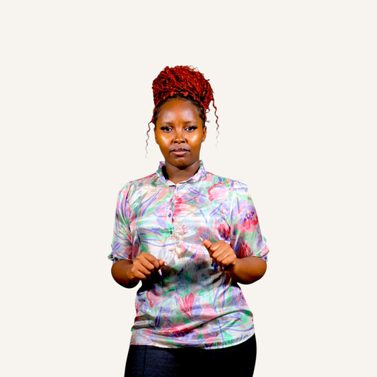 Purple silk floral top ith back ties