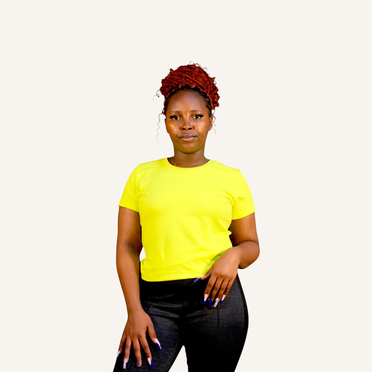 Lime yellow short sleeved t-shirt with round neckline
