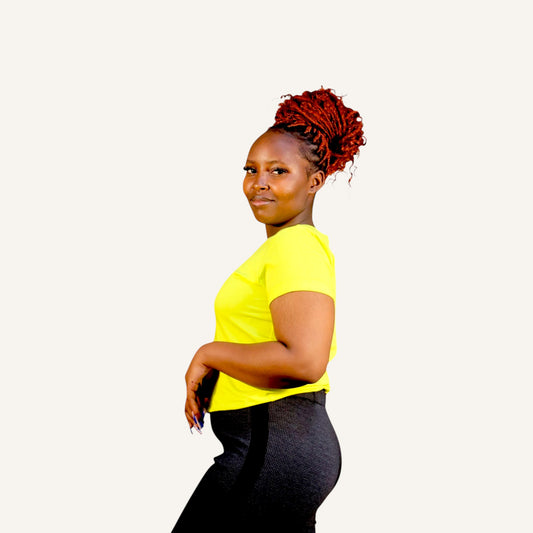 Lime yellow short sleeved t-shirt with round neckline